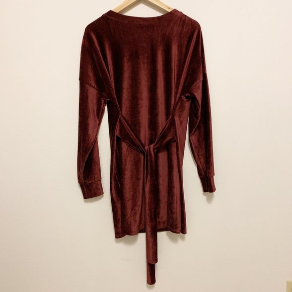Wine Colored Long Sleeve Winter Velvet Dress Large - Picture 3 of 5